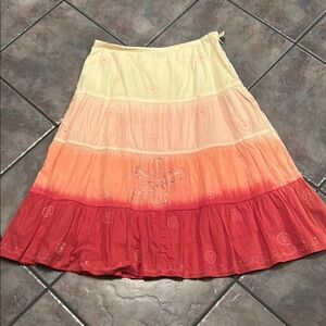 Yellow and Orange Tiered Midi Skirt Resort Wear